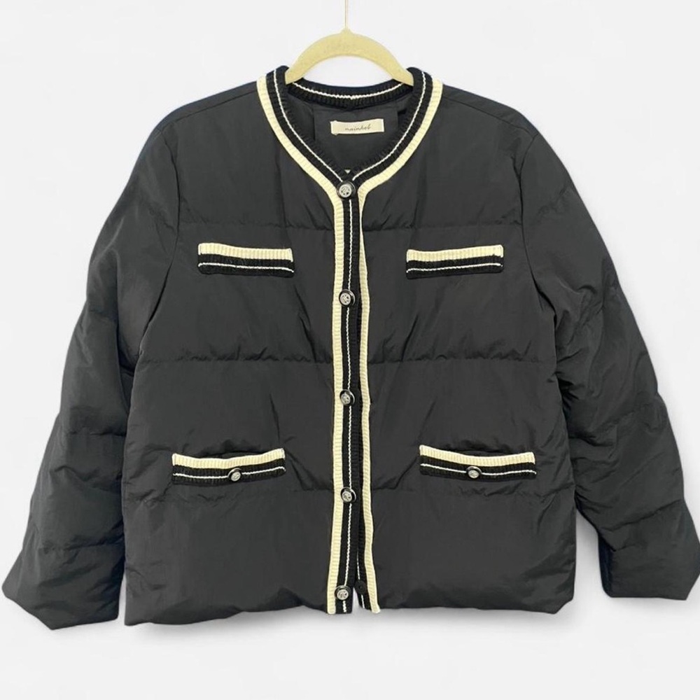 Black Quilted Jacket with Cream Trim